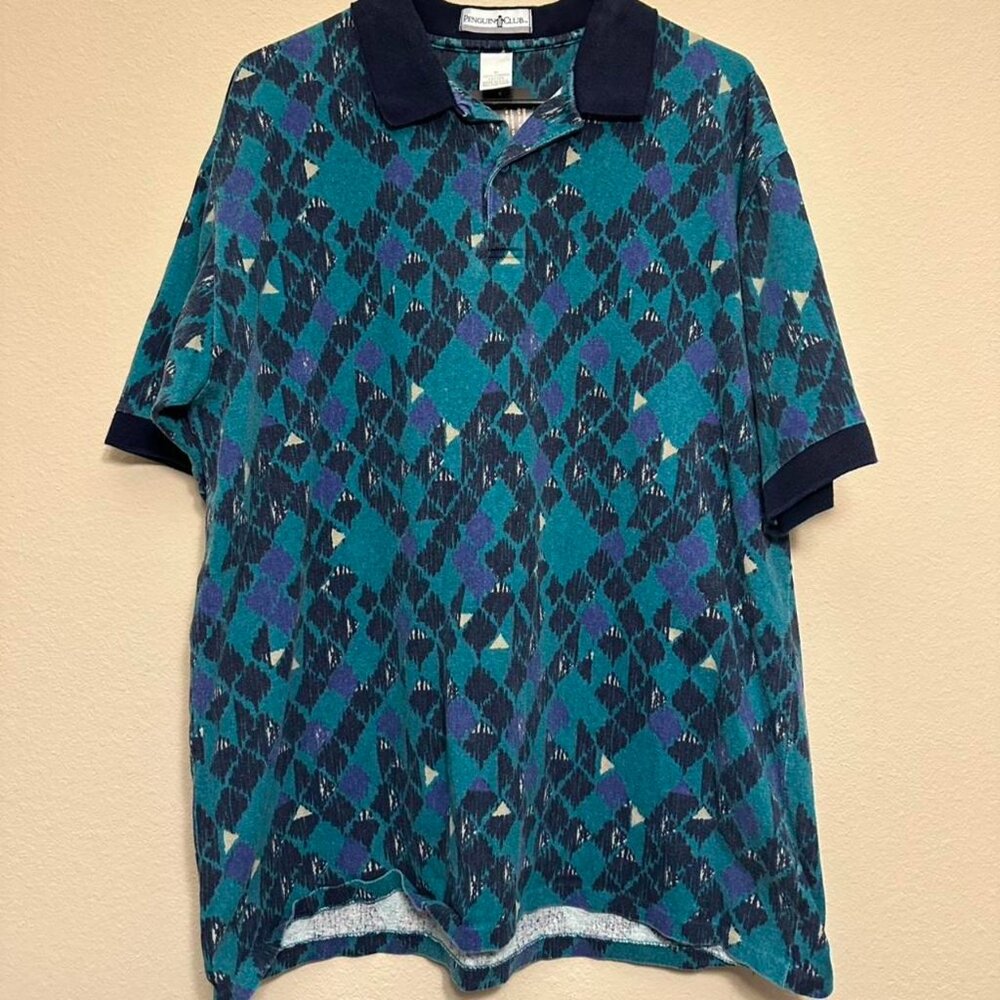 Vintage 90s Penguin Club Pattern Golf Polo Shirt